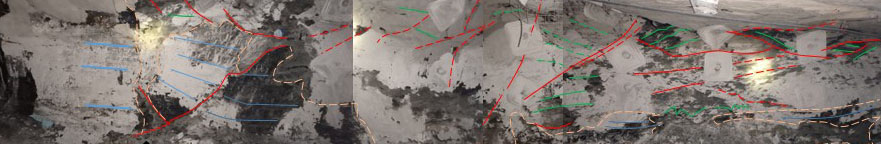 Wide clay-vein discontinuity in the Herrin (W. Ky. No. 11) coal bed. Coal is same height as overlying image. Clay vein appears wide because the entry is parallel to long axis of the clay vein.